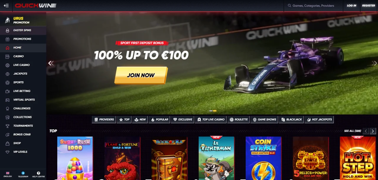 Screenshot der Casino quickwin App Oberfläche auf einem Smartphone